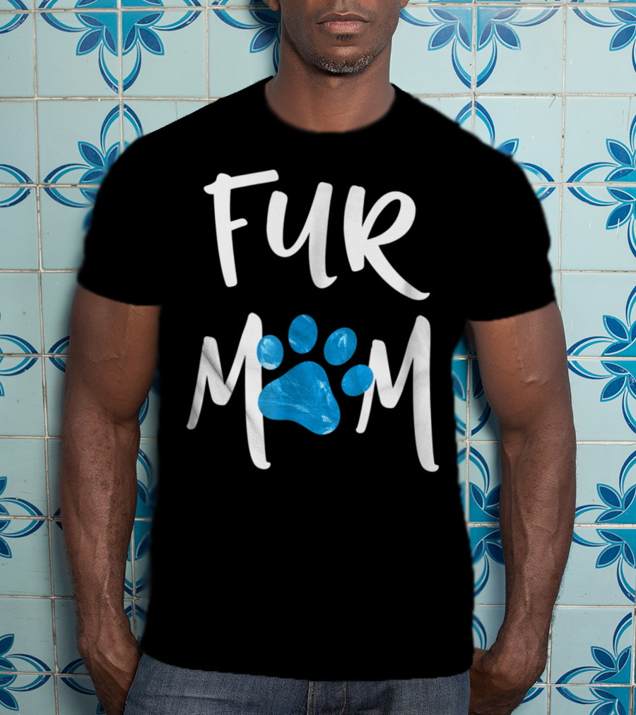 Fur Mom Blue Marble Paw Print Dog Cat Lover T-Shirt