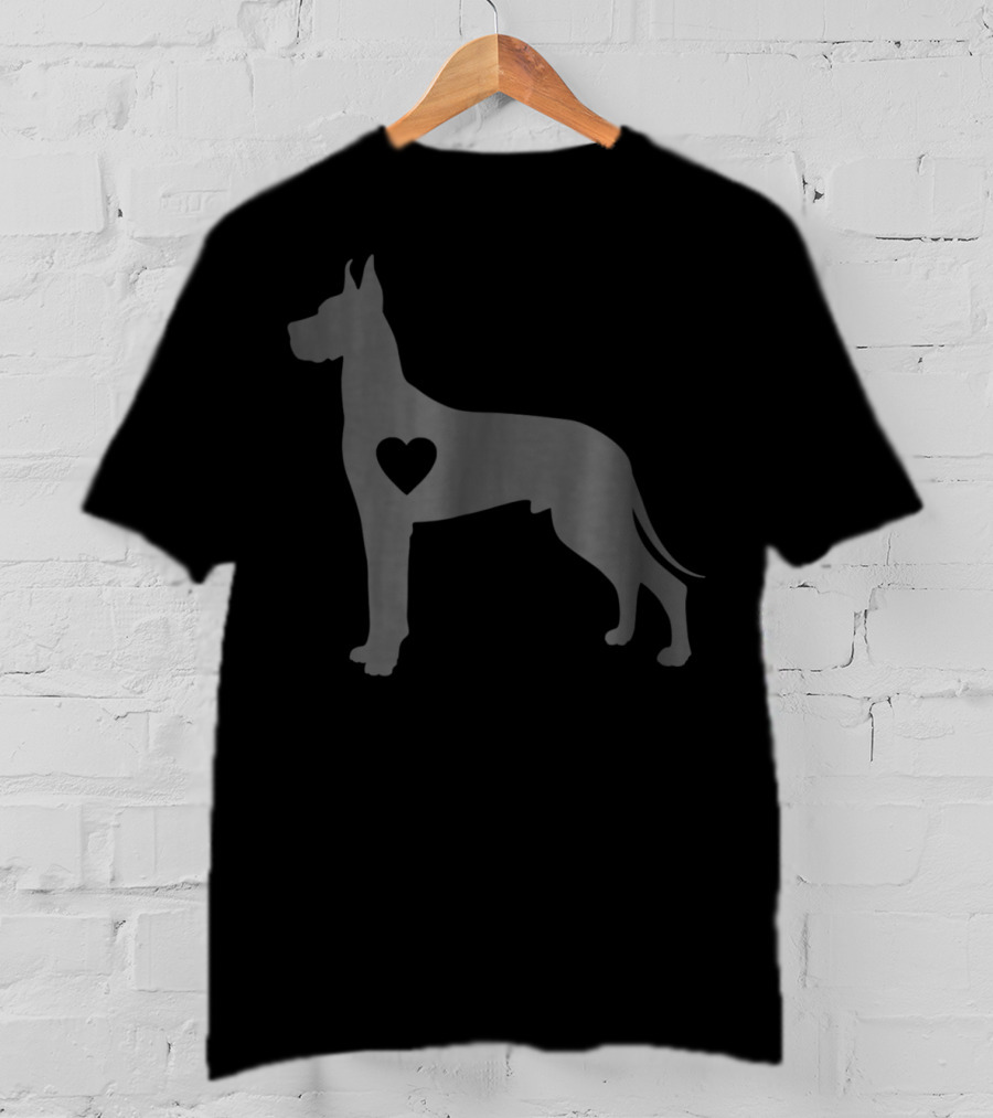 Great Dane Love Heart Silhouette Dog T-Shirt
