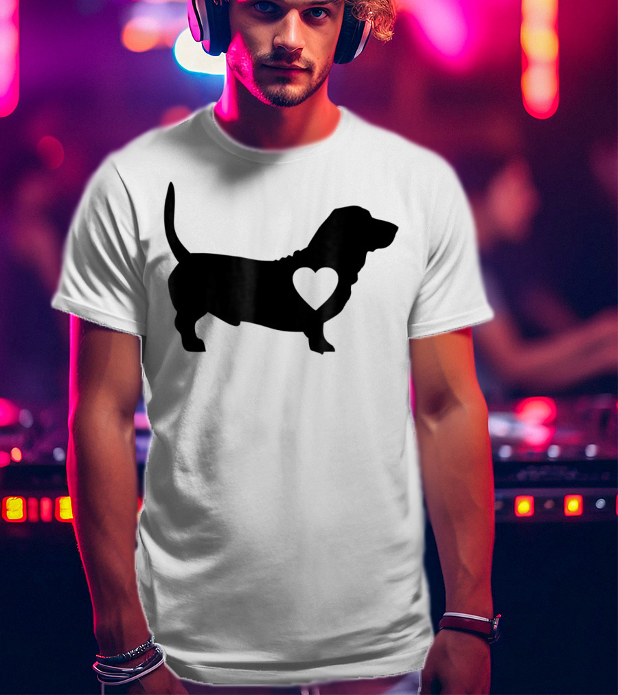 Basset Love Heart Silhouette Dog Idea Dog T-Shirt