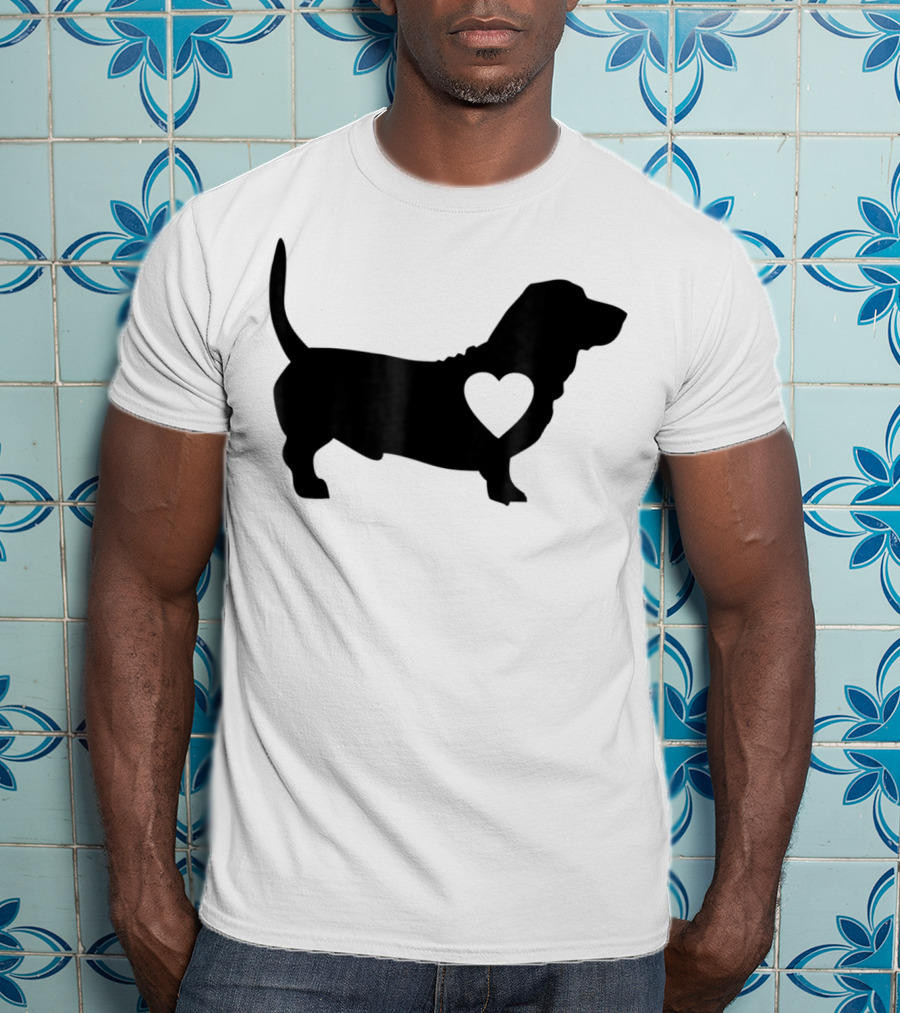 Basset Love Heart Silhouette Dog Idea Dog T-Shirt