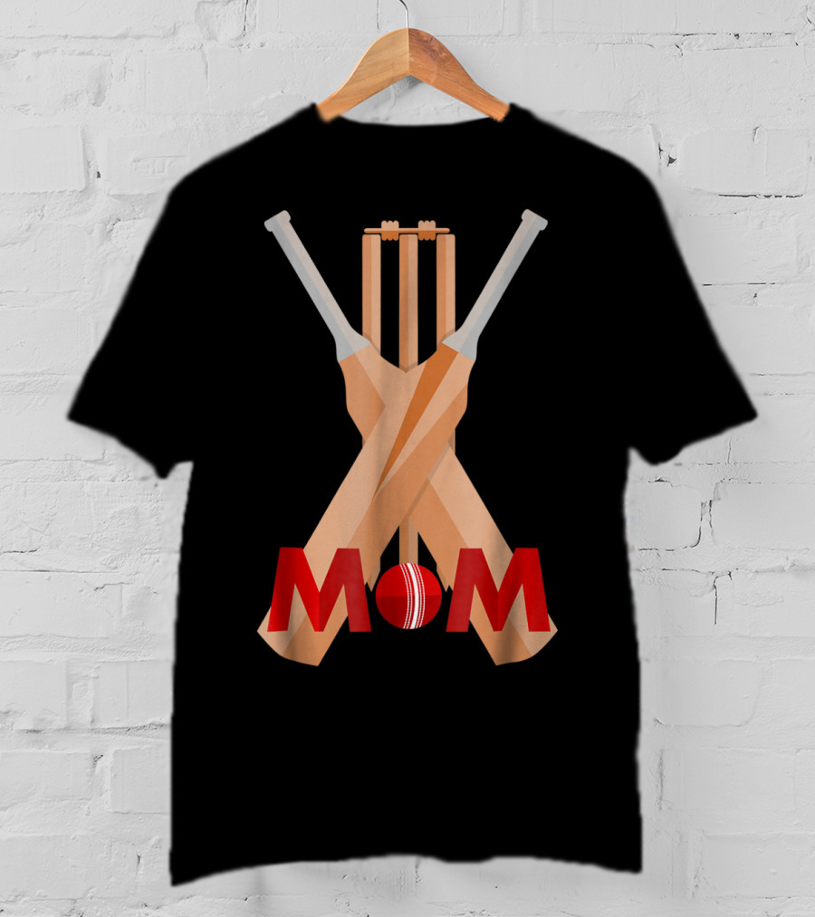 Cricket Mom Stumps Bats Red Ball T-Shirt