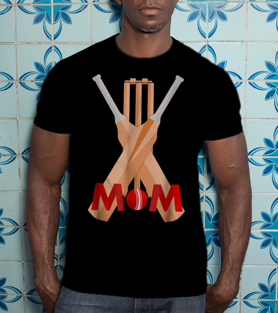 Cricket Mom Stumps Bats Red Ball T-Shirt