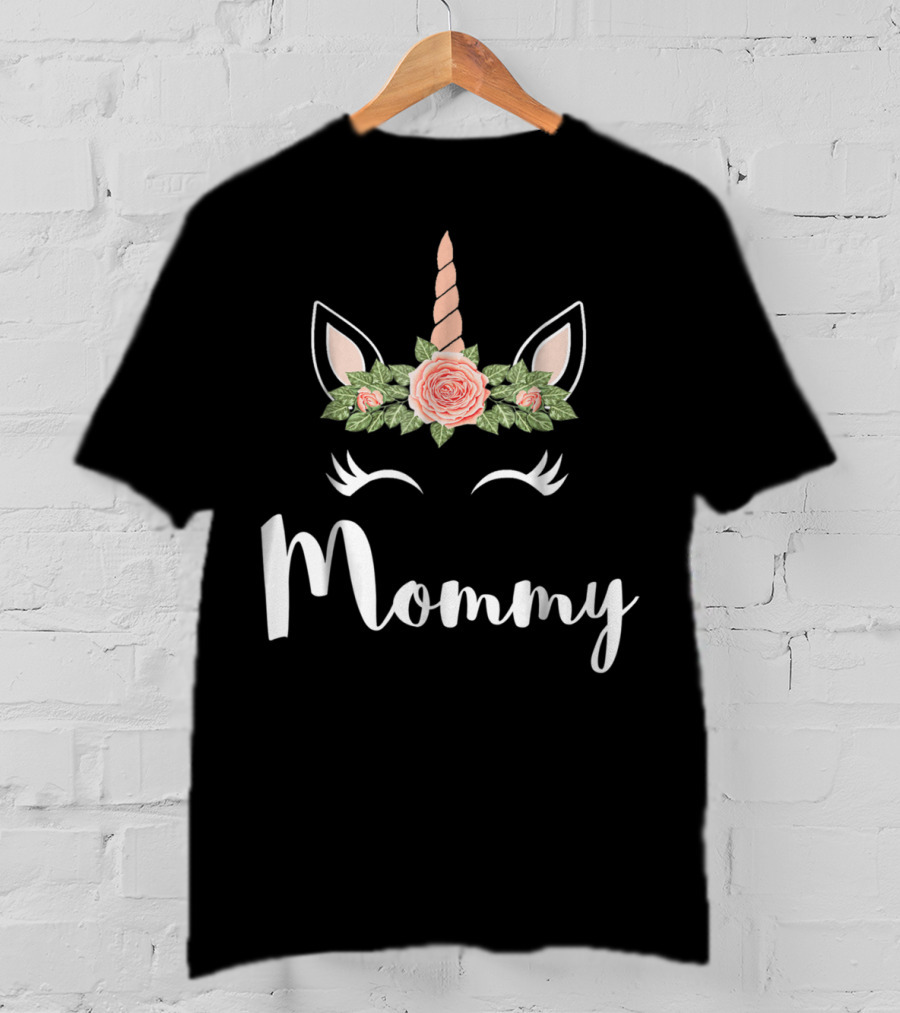 Mommy Cute Unicorn Face Mommy Flower Crown T-Shirt
