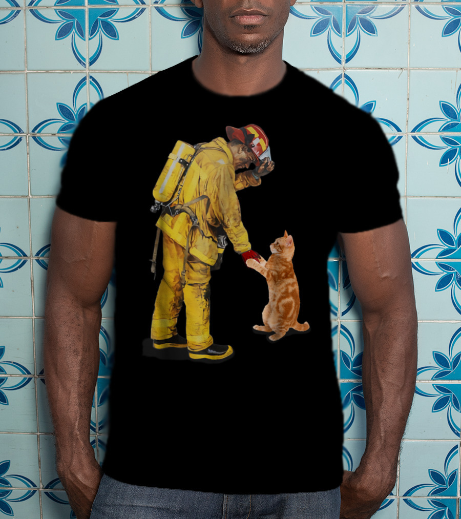 Cats Shaking Hands With Firefighter Mom T-Shirt