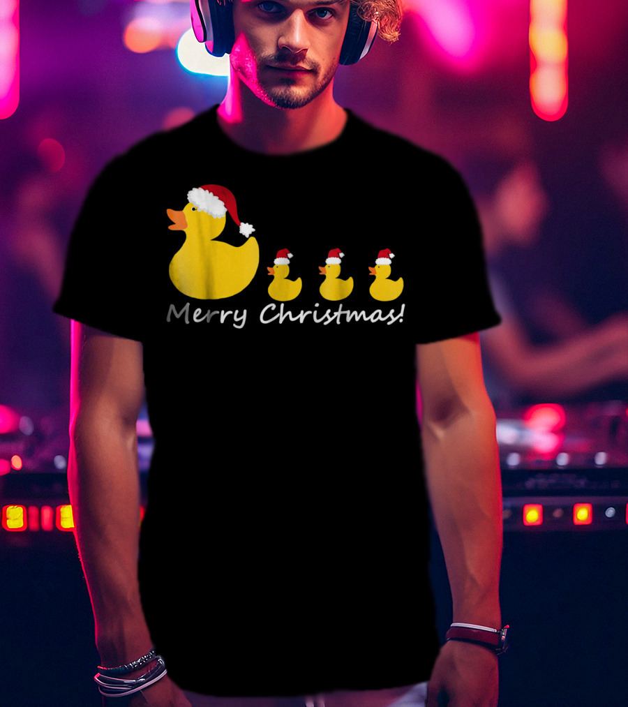 Merry Christmas Rubber Duck Family Santa Hat Mom Of Three T-Shirt