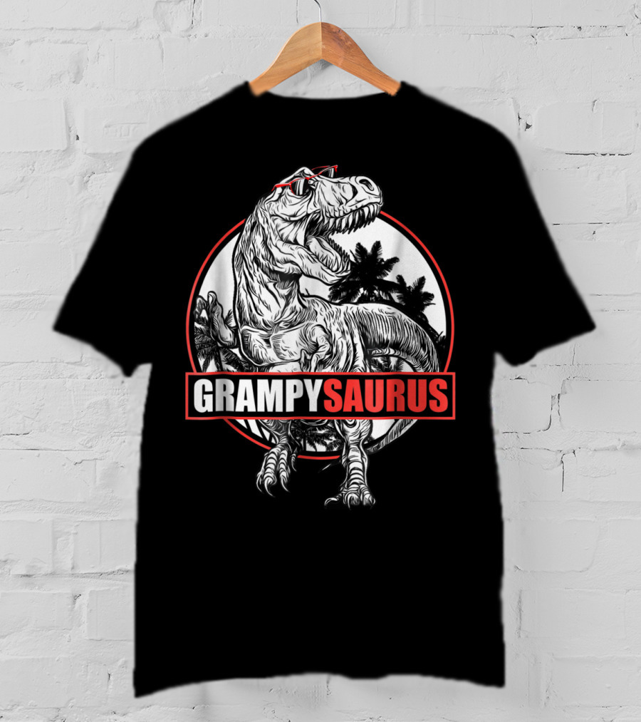 GrampySaurus Dinosaur With Sunglasses And Palm Trees T-Shirt