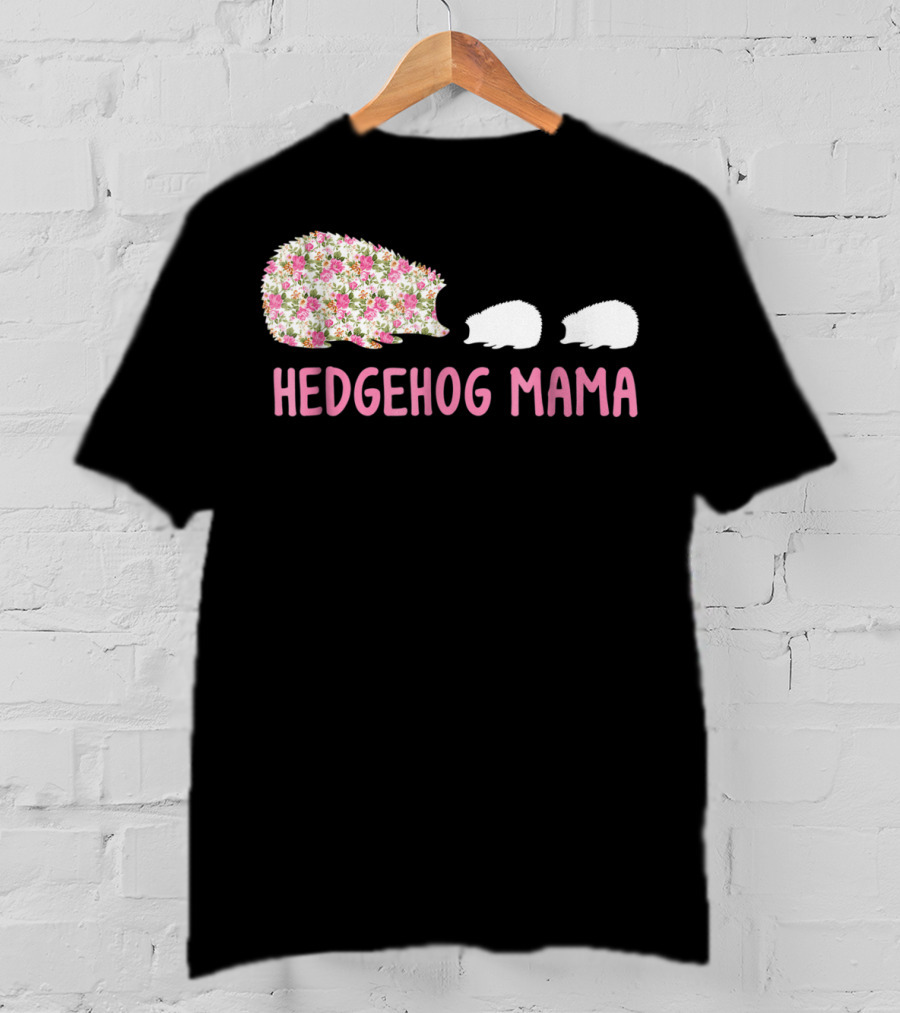 Hedgehog Mama With Floral Pattern And Babies T-Shirt