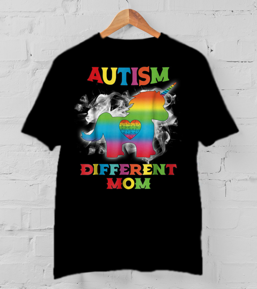 Autism Different Mom Rainbow Puzzle Heart Unicorn T-Shirt