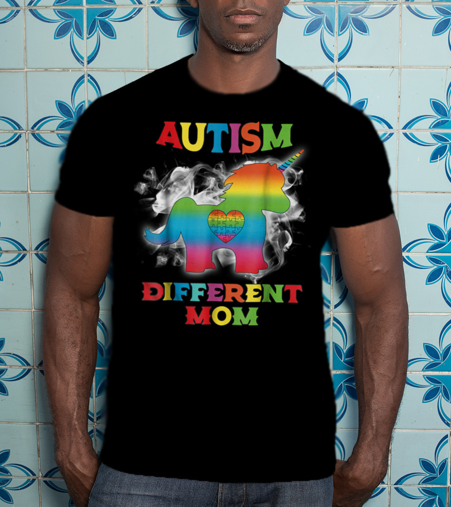 Autism Different Mom Rainbow Puzzle Heart Unicorn T-Shirt