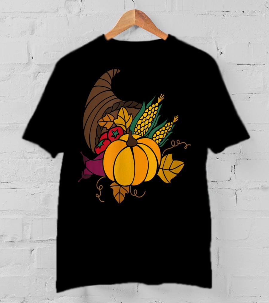 Cornucopia Autumn Harvest Thanksgiving Pumpkin Teacher Mom43 T-Shirt