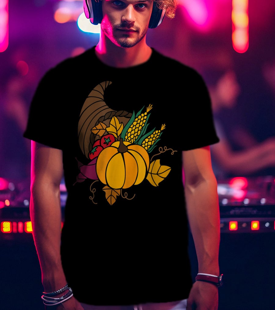 Cornucopia Autumn Harvest Thanksgiving Pumpkin Teacher Mom43 T-Shirt
