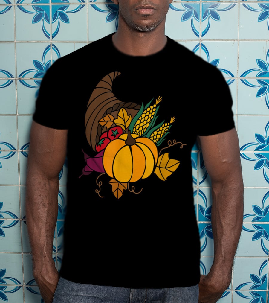 Cornucopia Autumn Harvest Thanksgiving Pumpkin Teacher Mom43 T-Shirt