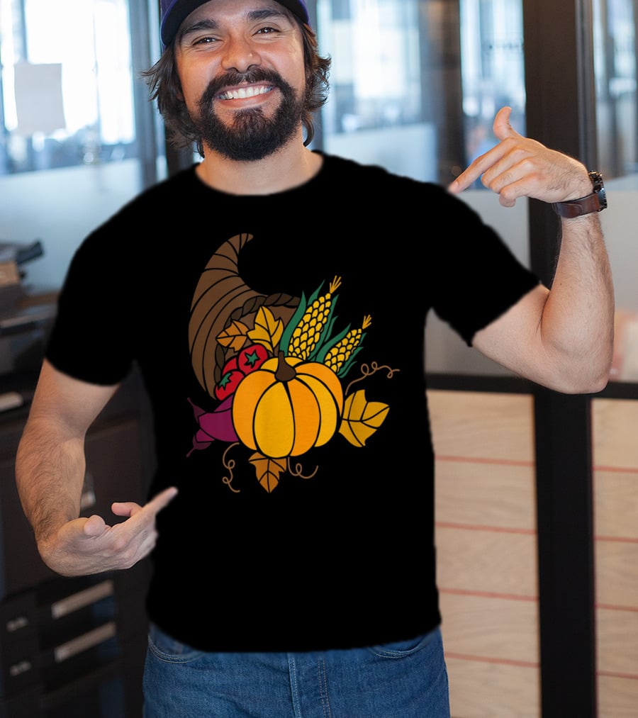 Cornucopia Autumn Harvest Thanksgiving Pumpkin Teacher Mom43 T-Shirt