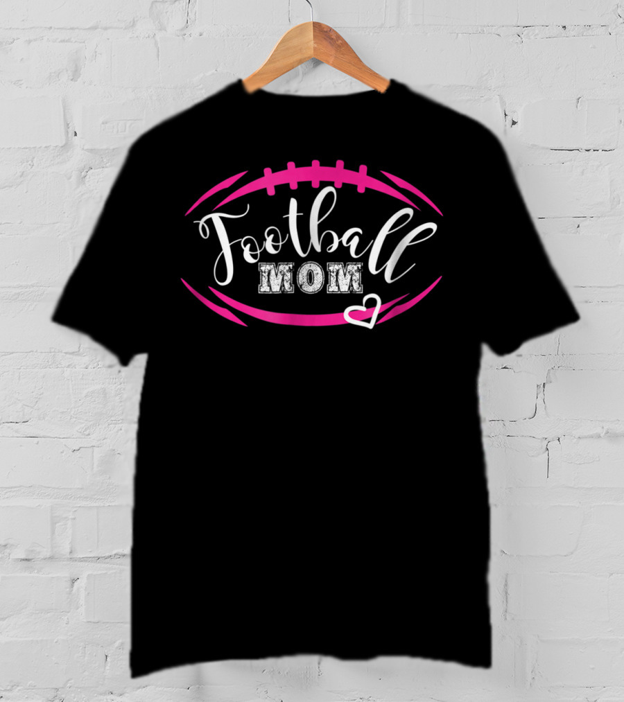 Black And Pink Football Mom Cute 52 T-Shirt