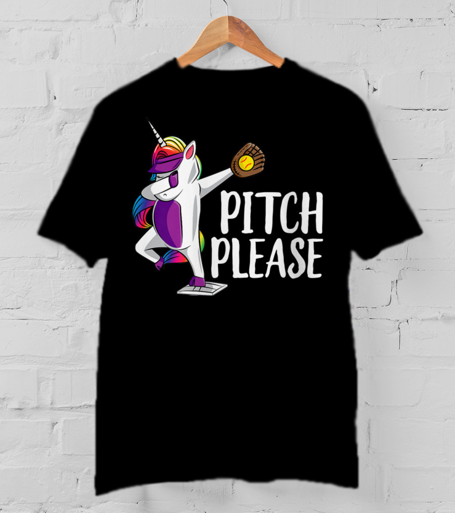 Pitch Please Dabbing Unicorn Funny Softball Player T-Shirt