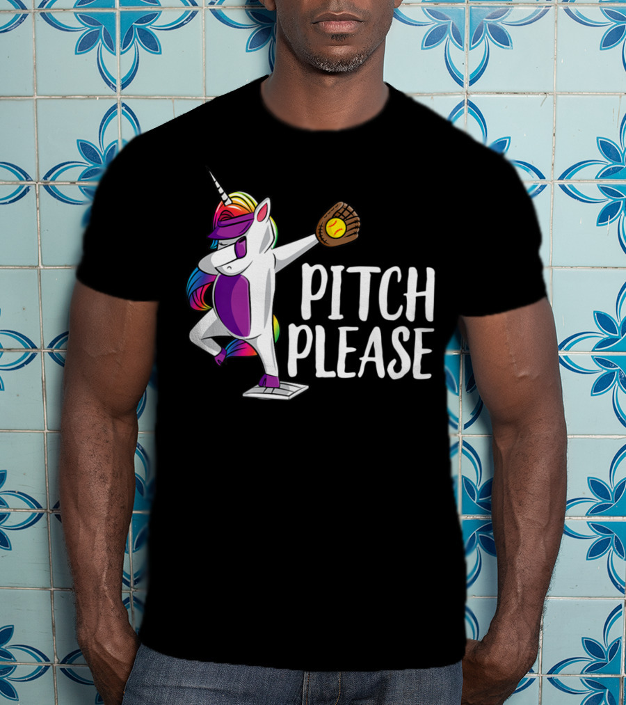 Pitch Please Dabbing Unicorn Funny Softball Player T-Shirt
