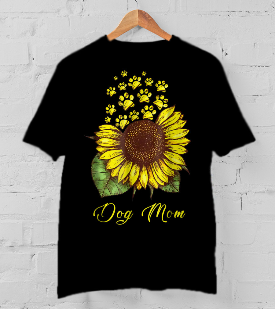Dog Mom Sunflower With Paw Print Accents T-Shirt
