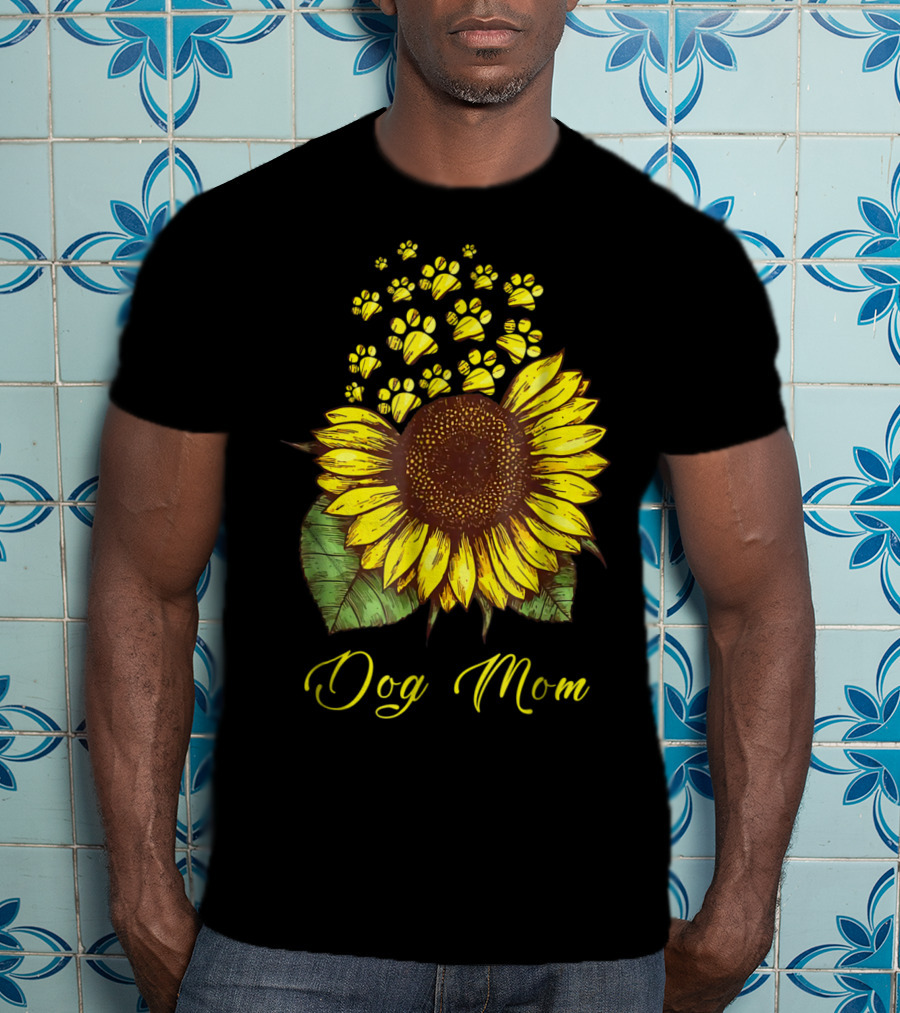 Dog Mom Sunflower With Paw Print Accents T-Shirt
