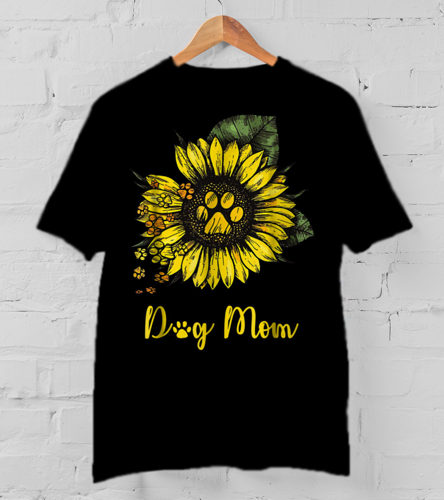 Dog Mom Paw Print Sunflower Blossom T-Shirt