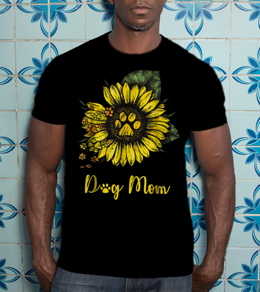 Dog Mom Paw Print Sunflower Blossom T-Shirt