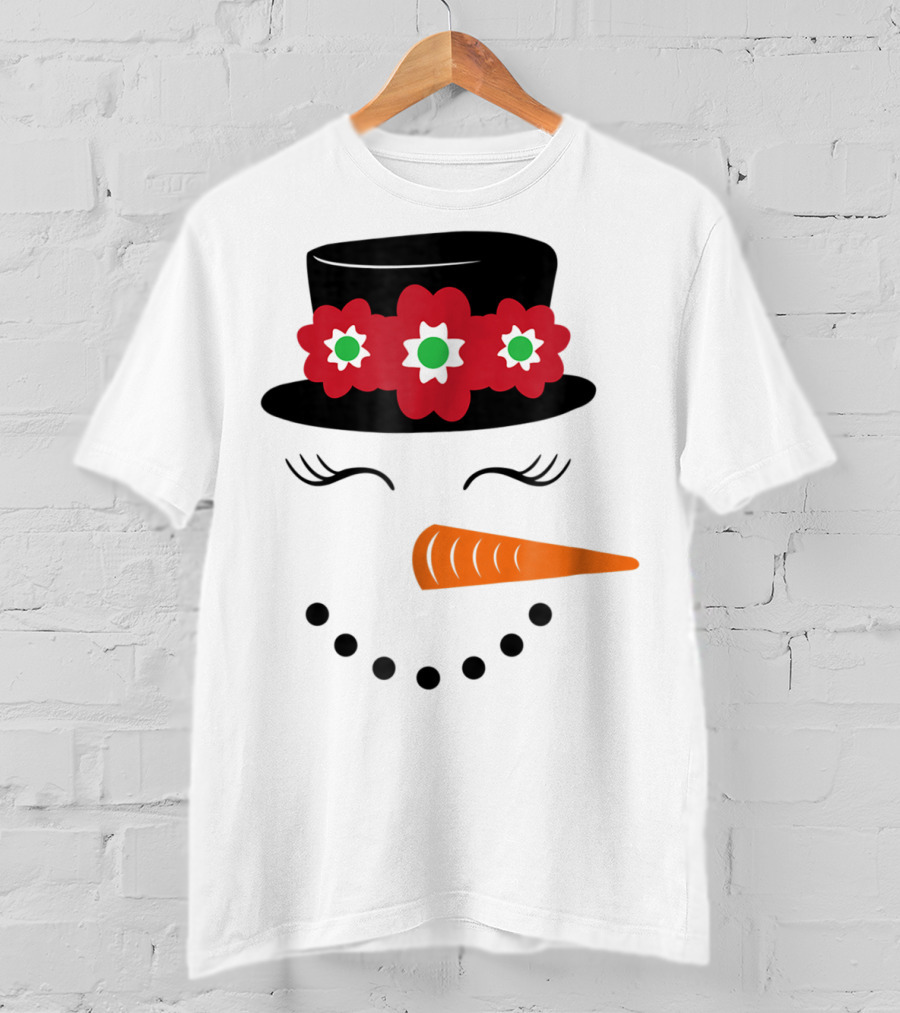 Family Christmas Card Snowman Woman With Hat And Flowers Mom Girl25 T-Shirt