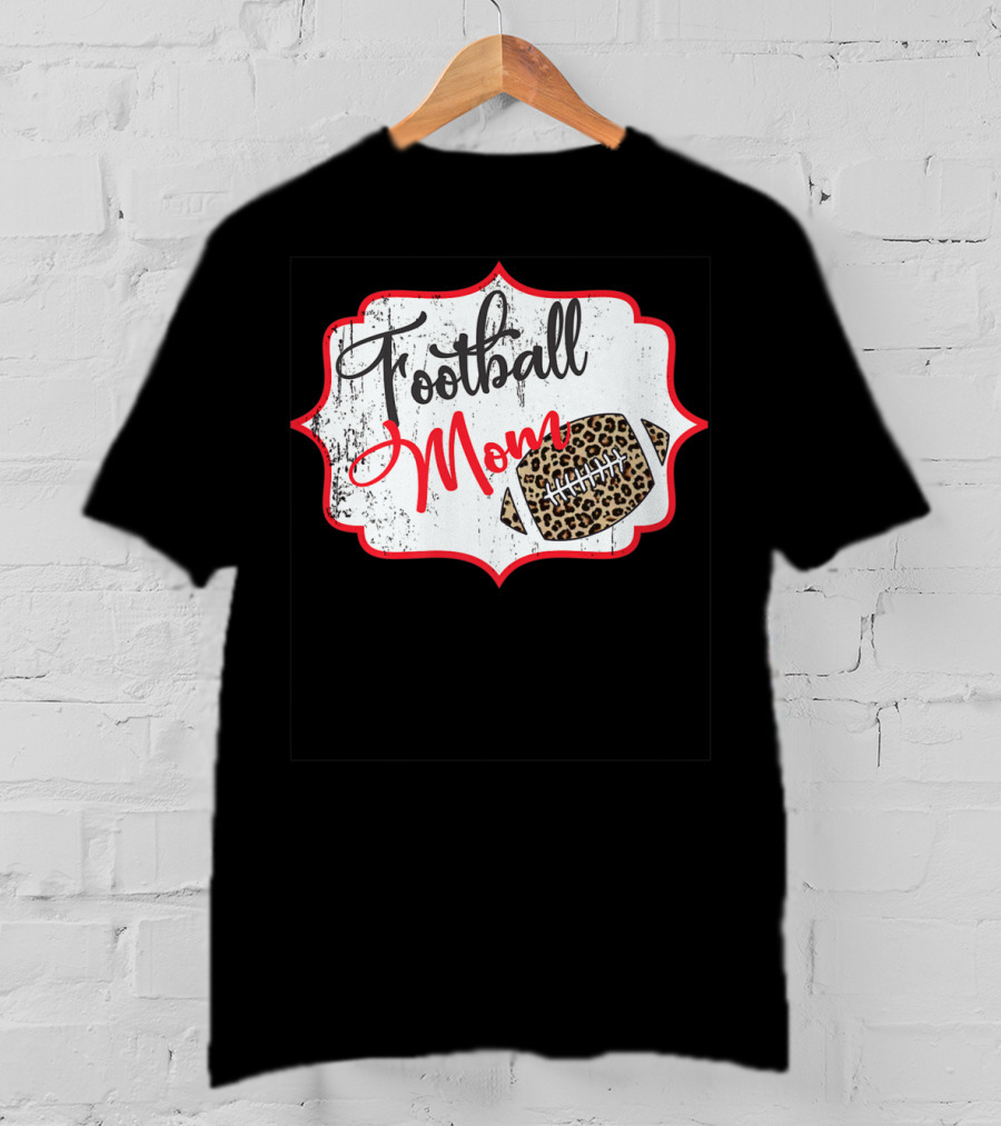 Football Mom Leopard Print Football T-Shirt