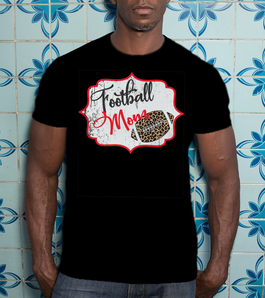 Football Mom Leopard Print Football T-Shirt