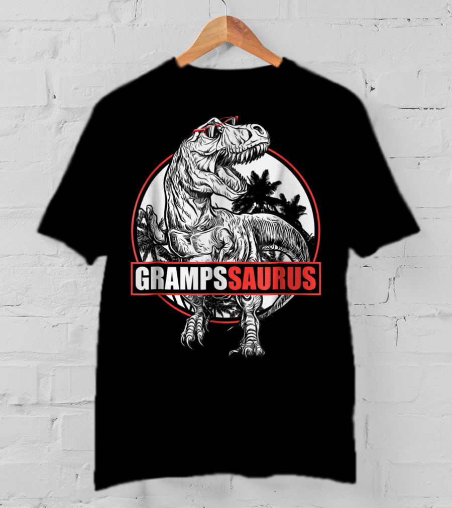 GrampsSaurus Dinosaur Gramps Saurus With Cool Sunglasses And Jungle Background T-Shirt