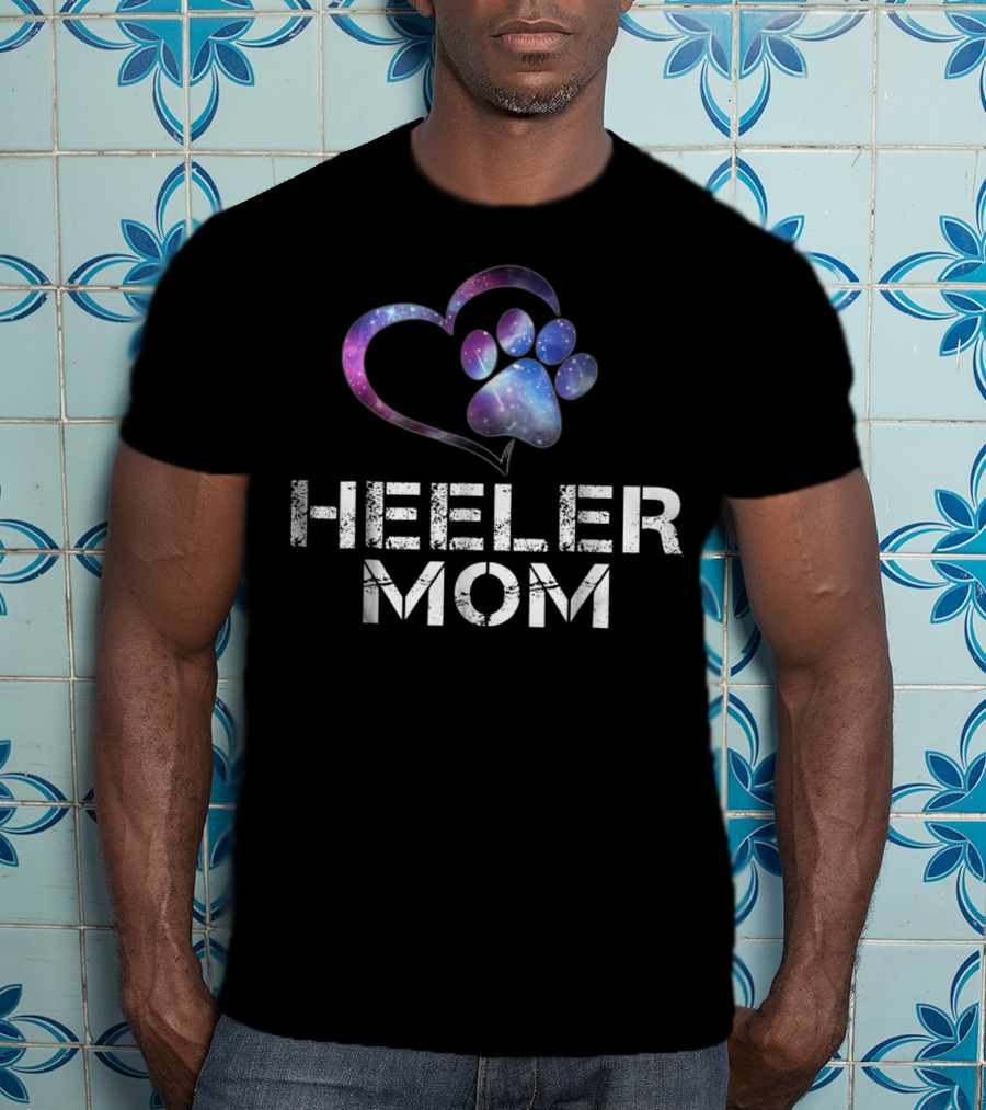 HEELER MOM Galaxy Heart Paw T-Shirt