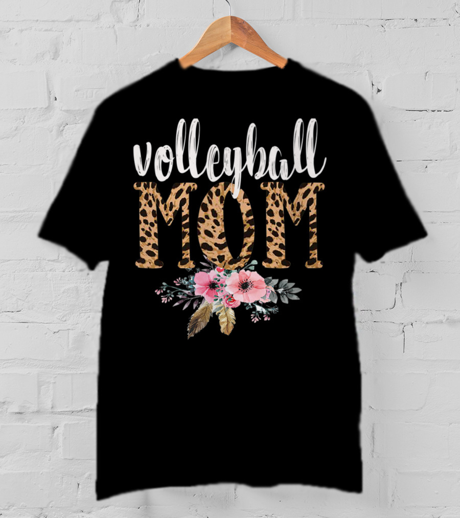 Volleyball Mom Leopard Floral Boho T-Shirt
