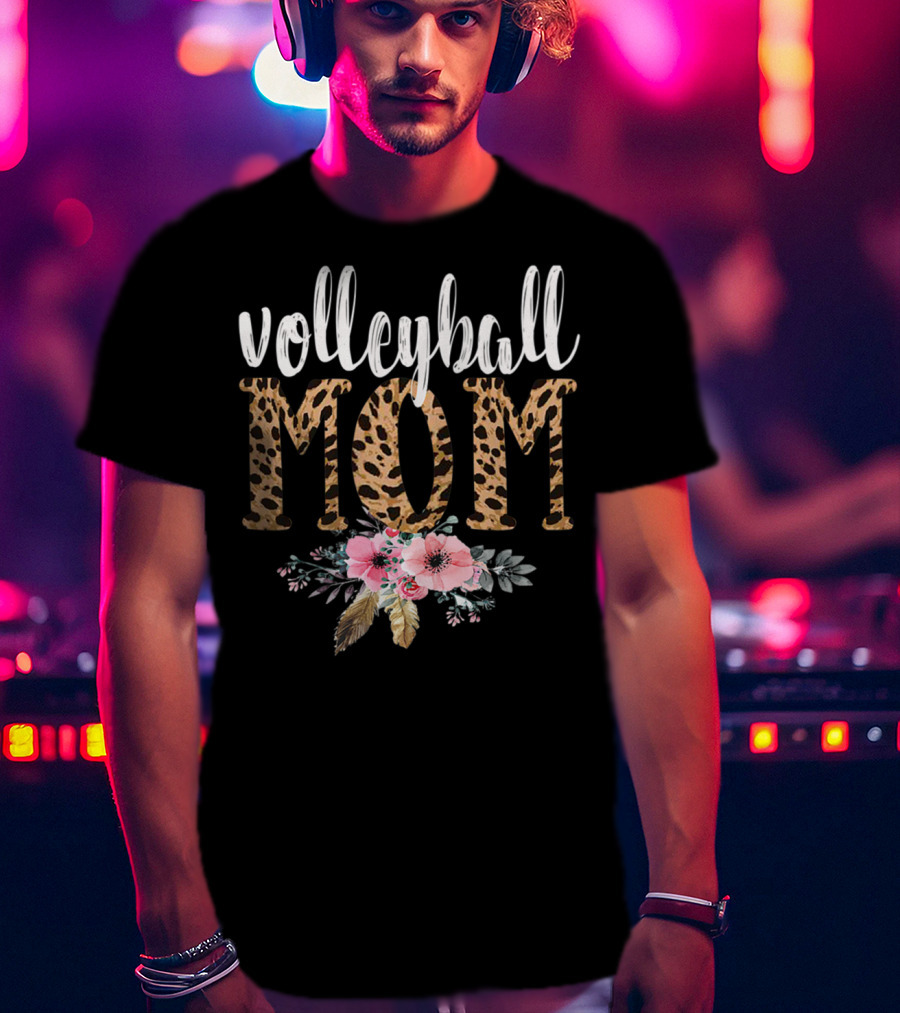 Volleyball Mom Leopard Floral Boho T-Shirt
