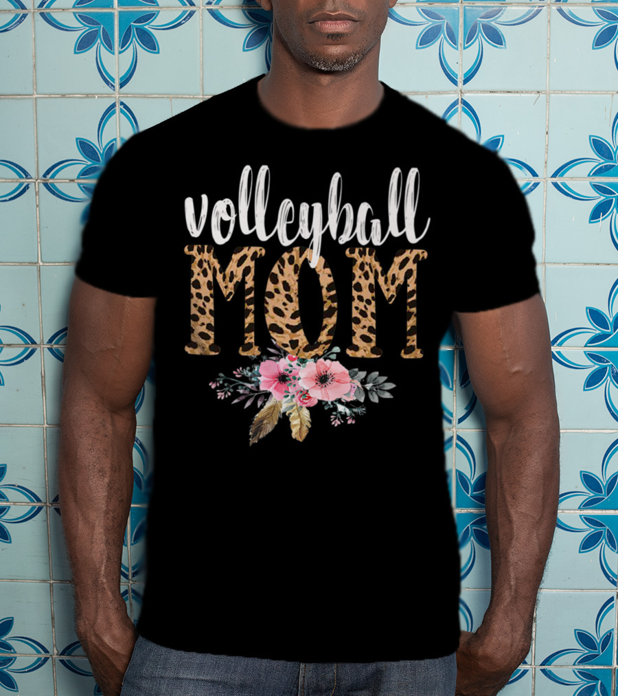 Volleyball Mom Leopard Floral Boho T-Shirt
