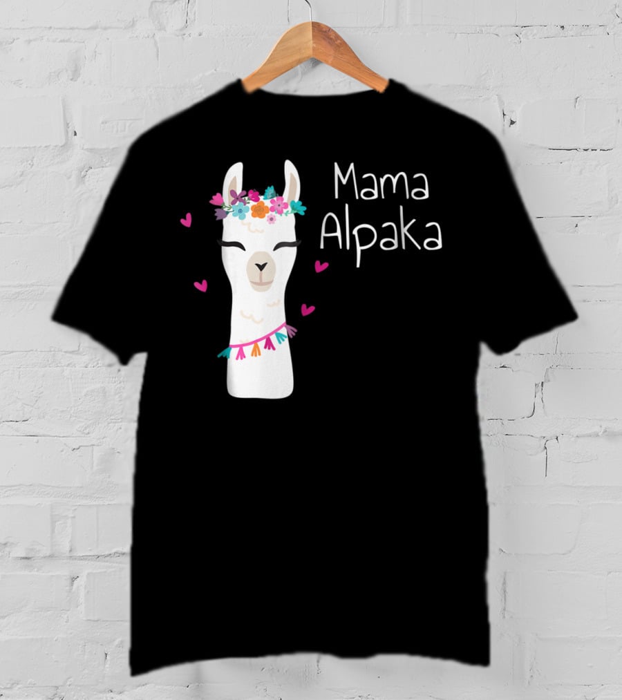 Mama Alpaka Funny Cute Floral Hearts T-Shirt