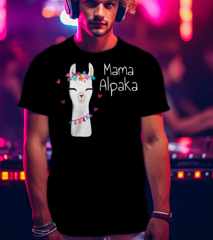 Mama Alpaka Funny Cute Floral Hearts T-Shirt
