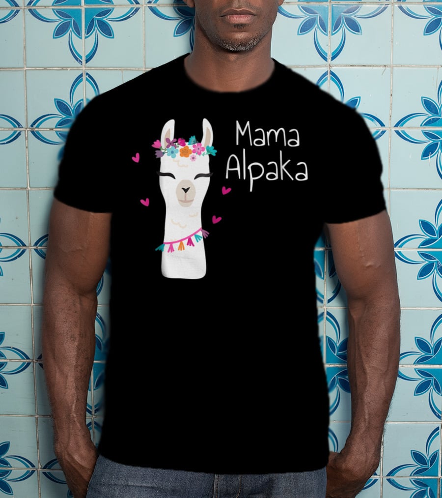 Mama Alpaka Funny Cute Floral Hearts T-Shirt