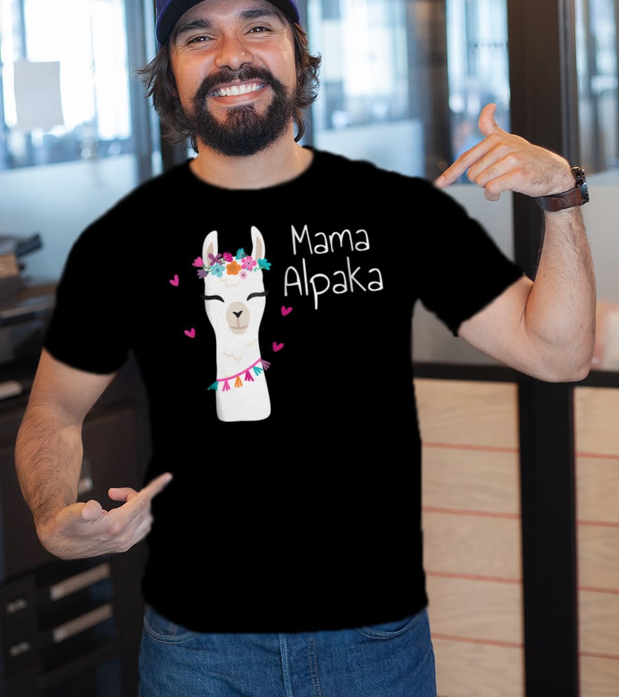 Mama Alpaka Funny Cute Floral Hearts T-Shirt