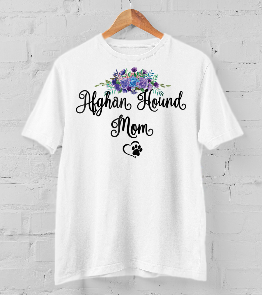 Afghan Hound Mom Floral Bouquet With Paw Heart T-Shirt