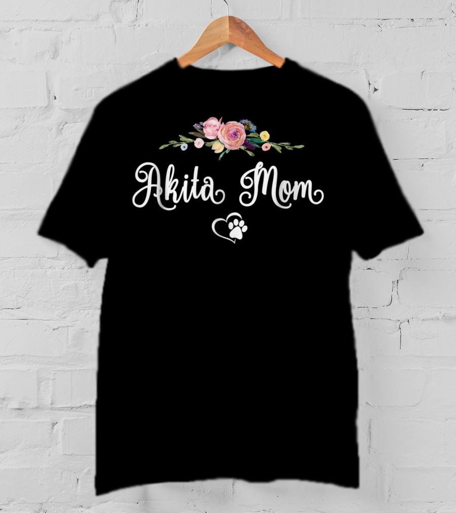 Akita Mom Floral Heart Paw T-Shirt