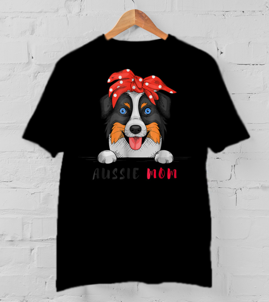 Aussie Dog Mom Australian Shepherd Red Bandana T-Shirt