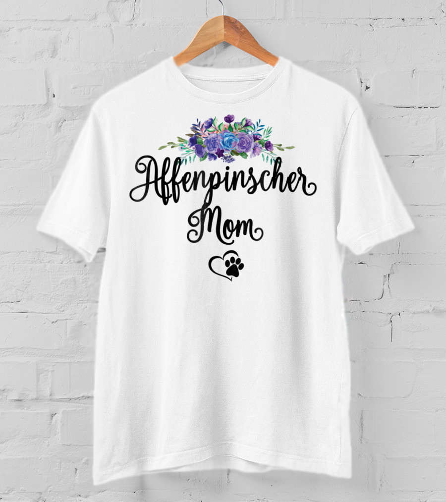 Affenpinscher Mom Floral With Heart And Paw T-Shirt