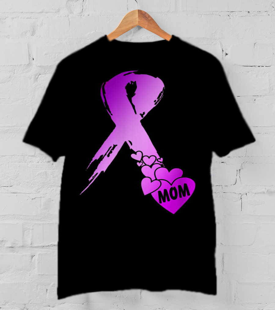 Alzheimers Awareness Mom Purple Ribbon And Hearts T-Shirt