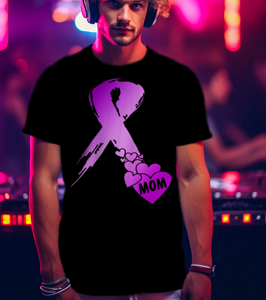 Alzheimers Awareness Mom Purple Ribbon And Hearts T-Shirt