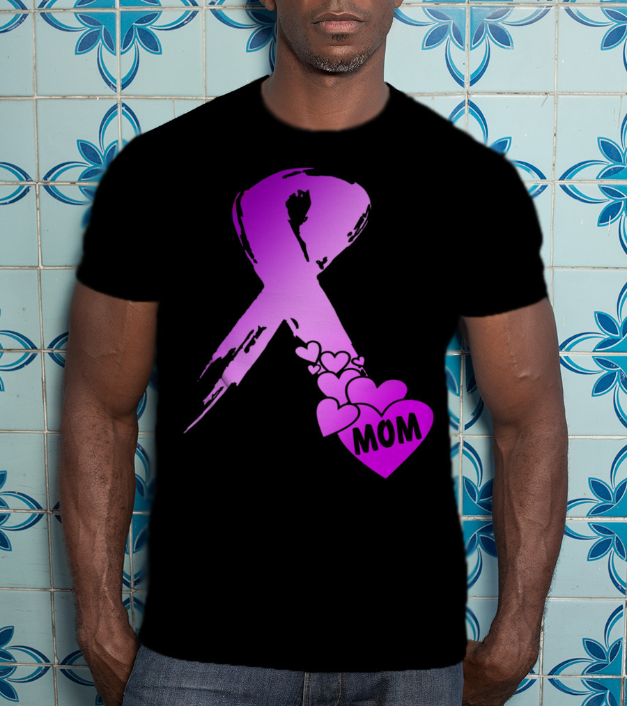 Alzheimers Awareness Mom Purple Ribbon And Hearts T-Shirt