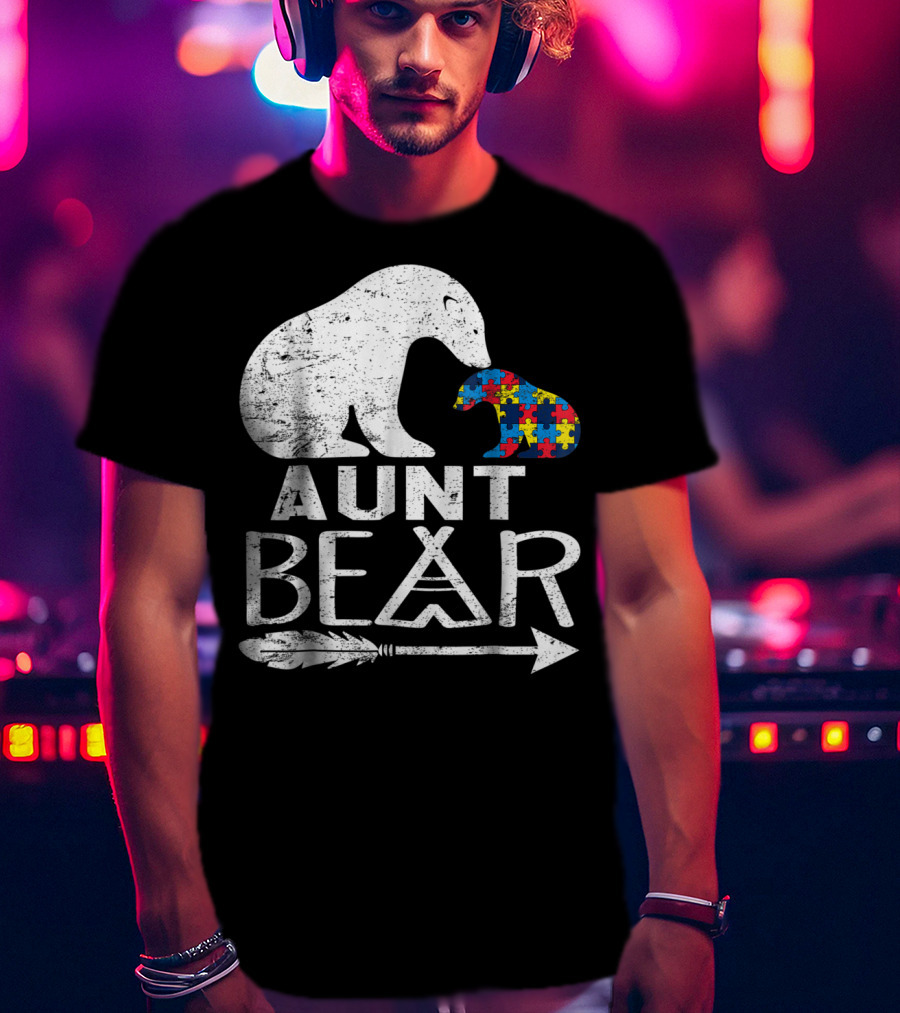 Aunt Bear Autism Awareness Puzzle Arrow Bear T-Shirt