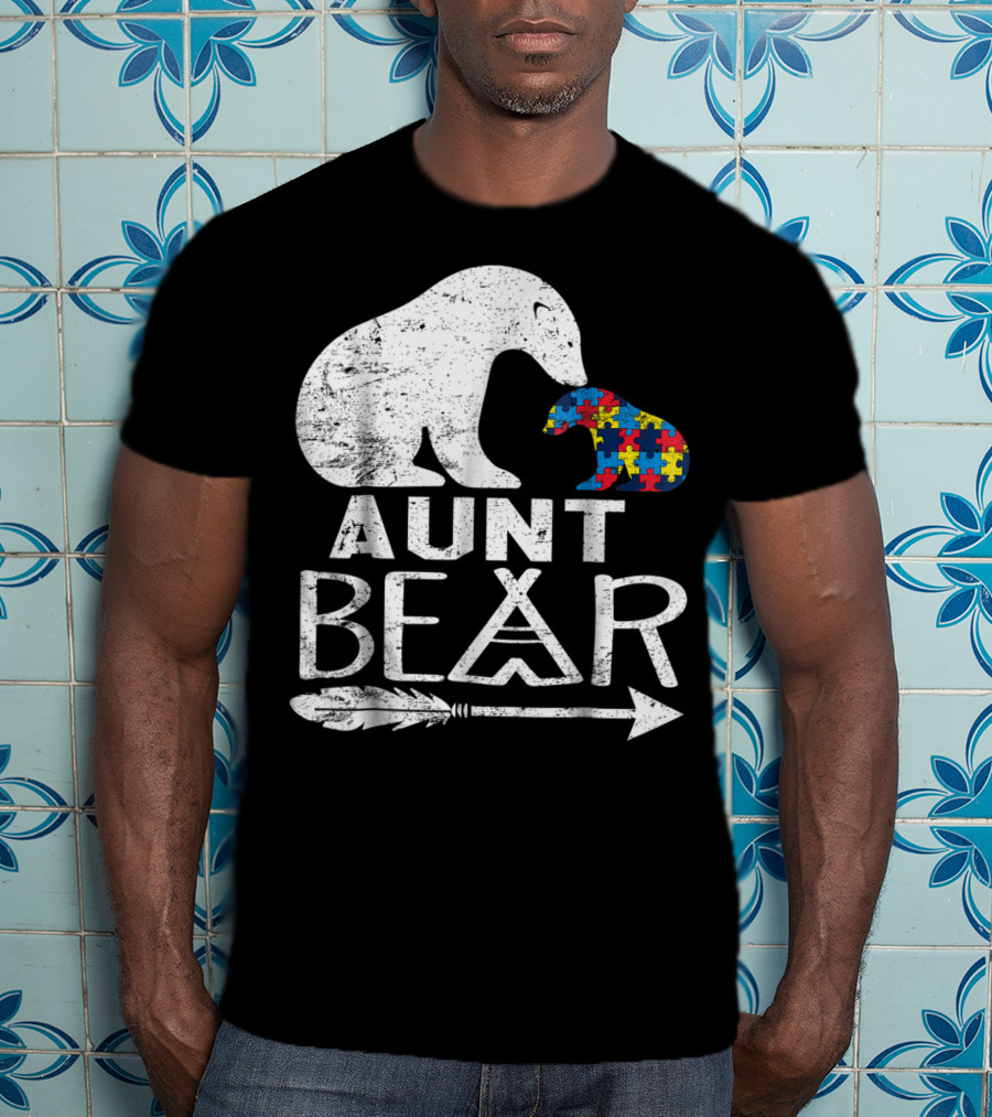 Aunt Bear Autism Awareness Puzzle Arrow Bear T-Shirt