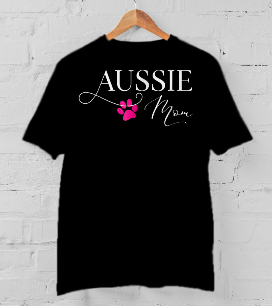 Aussie Mom With Pink Paw Print For Australian Shepherd Lovers T-Shirt