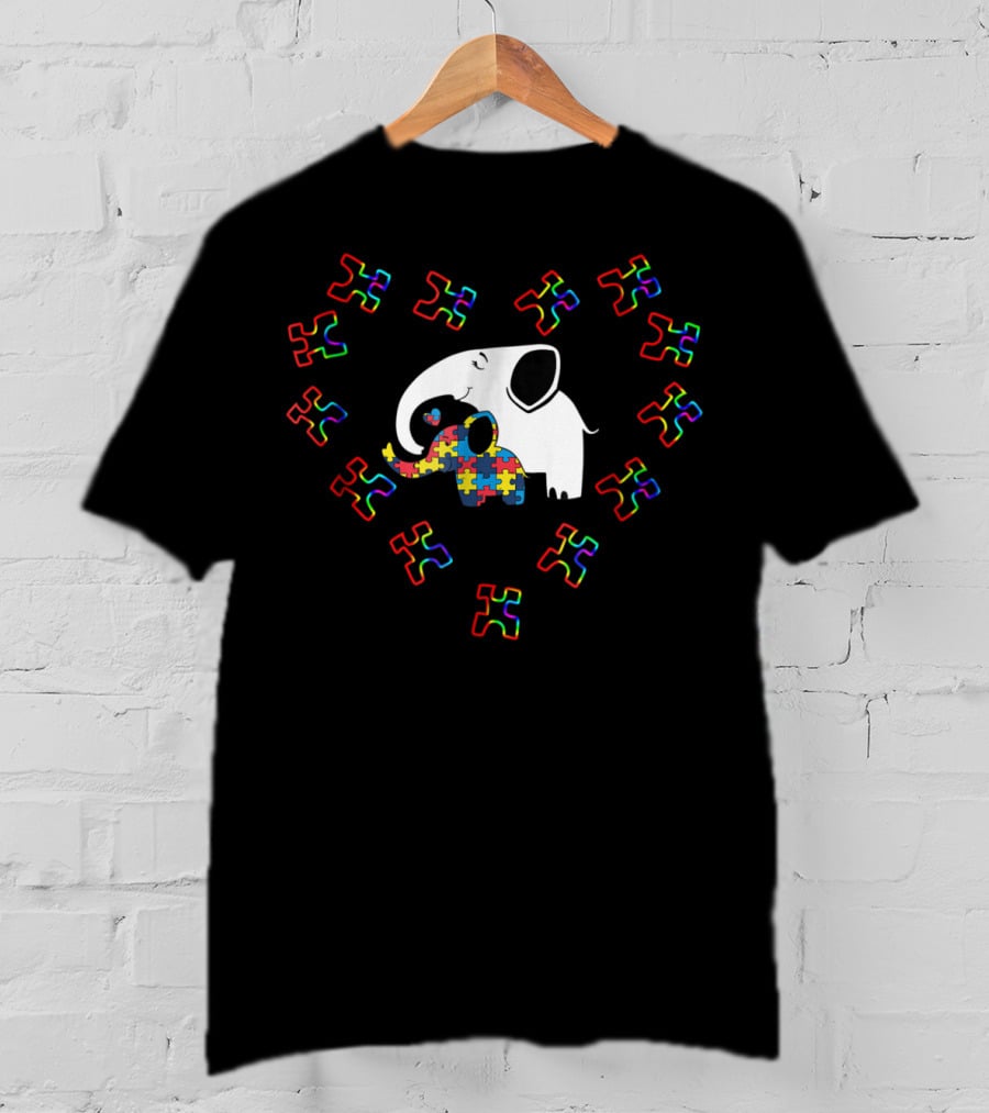 Autism Awareness Elephant Love Mom Kid Puzzle Heart T-Shirt