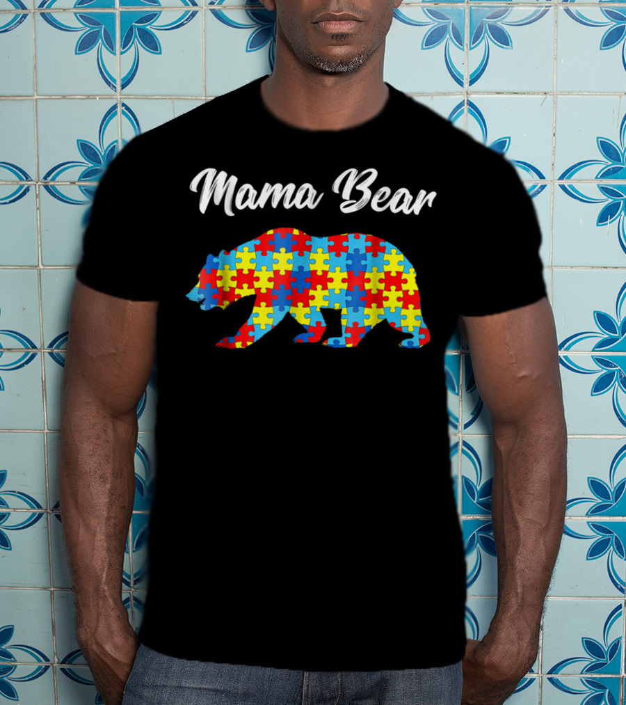 Mama Bear Autism Awareness Puzzle Pattern Bear51 T-Shirt
