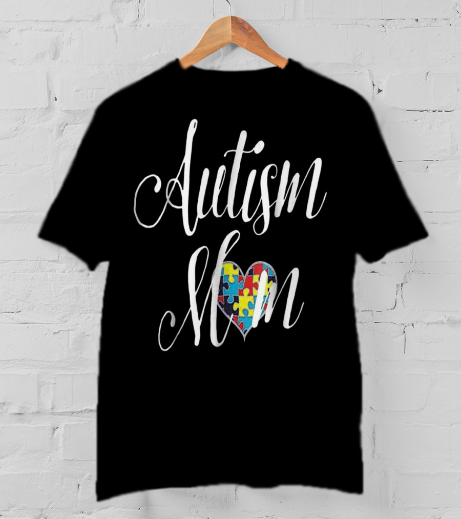 Autism Mom Heart With Puzzle Pattern For ASD Awareness T-Shirt