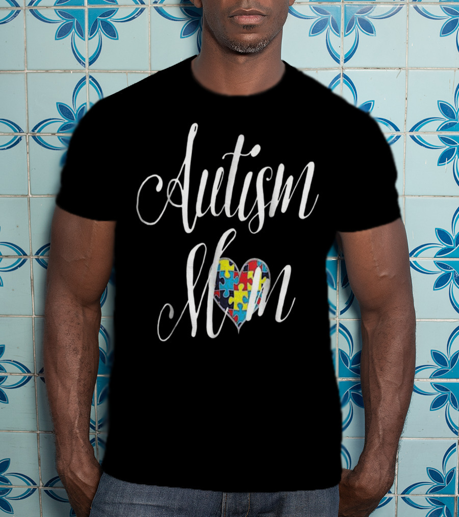 Autism Mom Heart With Puzzle Pattern For ASD Awareness T-Shirt